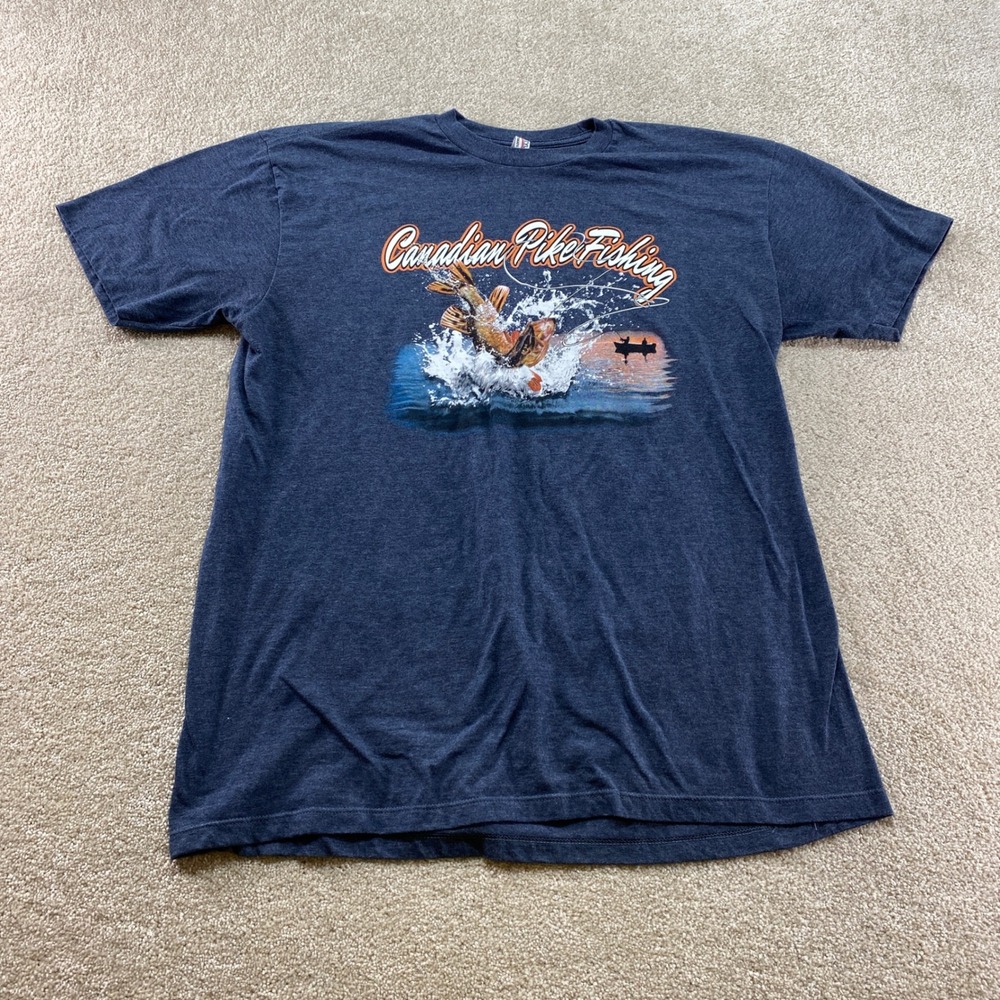 Alstyle Shirt Womens XL Blue Canadian Pike‎ Fishing Short Sleeve Graphic Tee